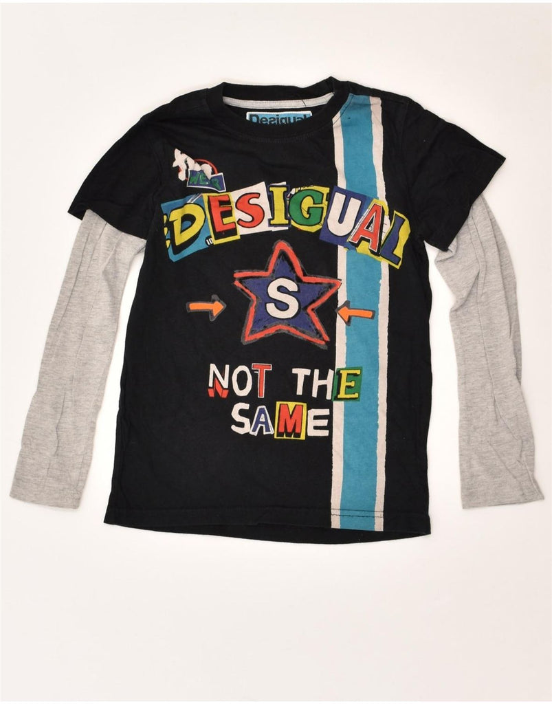 DESIGUAL Boys Graphic Top Long Sleeve 7-8 Years Black Colourblock Cotton | Vintage Desigual | Thrift | Second-Hand Desigual | Used Clothing | Messina Hembry 