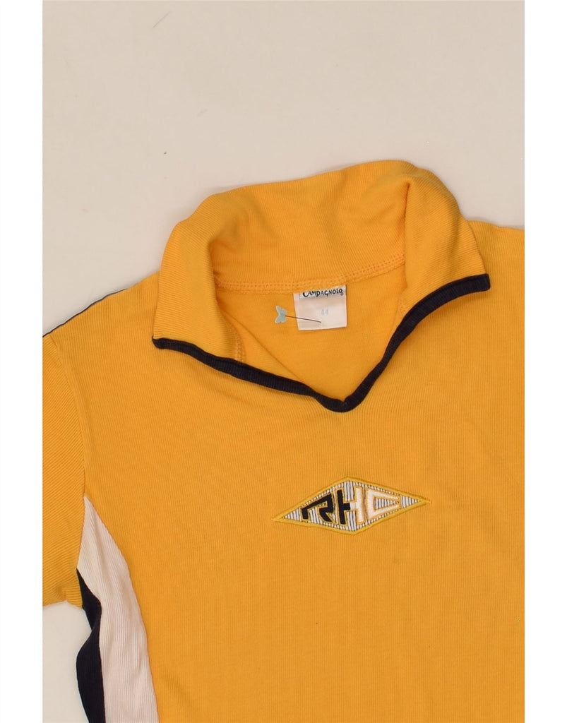 CAMPAGNOLO Womens Polo Shirt IT 44 Medium Yellow Colourblock Cotton | Vintage Campagnolo | Thrift | Second-Hand Campagnolo | Used Clothing | Messina Hembry 