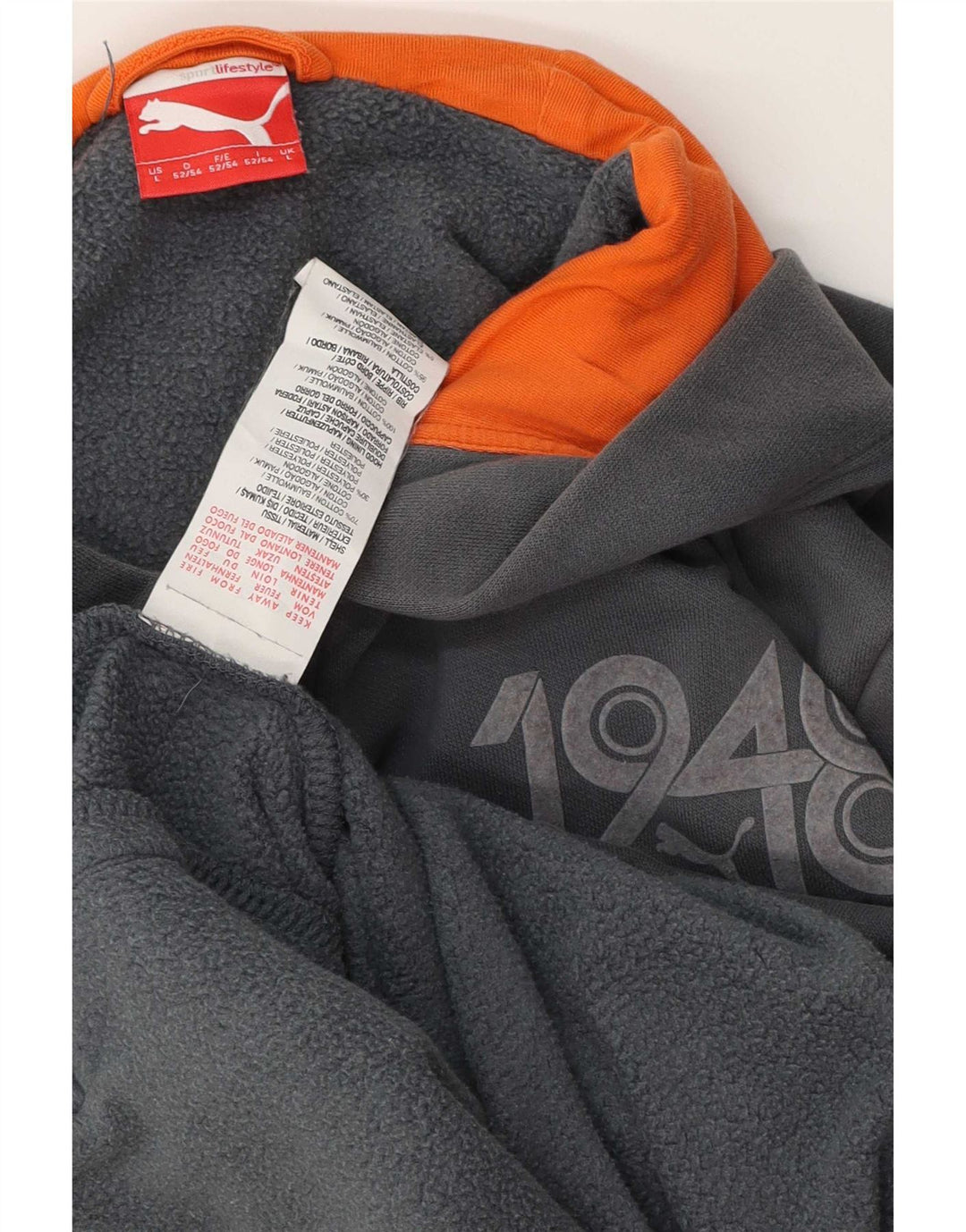 Puma Mens Graphic Zip Hoodie Sweater Large Grey Cotton