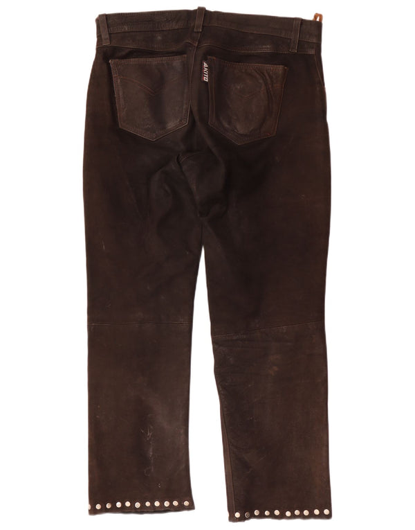 Vintage Mens Straight Leather Trousers W38 L29 Brown