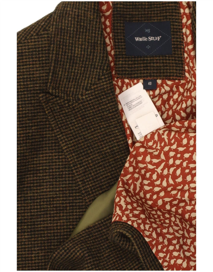 WHITE STUFF Mens 2 Button Blazer Jacket UK 40 Large Khaki Check Wool