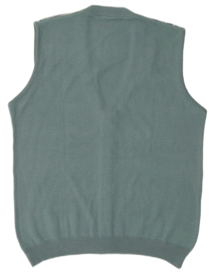 Bernardini Mens Sleeveless Cardigan Sweater XL Blue Geometric Wool
