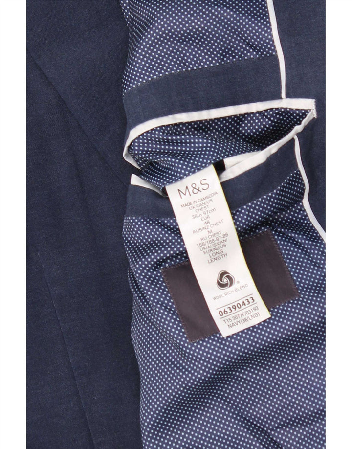 Marks & Spencer Mens 2 Button Blazer Jacket UK 38 Medium Navy Blue Wool
