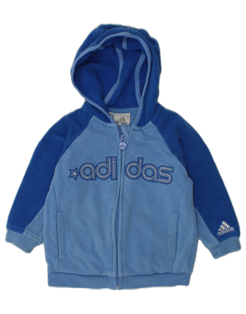 ADIDAS Baby Boys Graphic Zip Hoodie Sweater 9-12 Months Blue Colourblock | Vintage Adidas | Thrift | Second-Hand Adidas | Used Clothing | Messina Hembry 