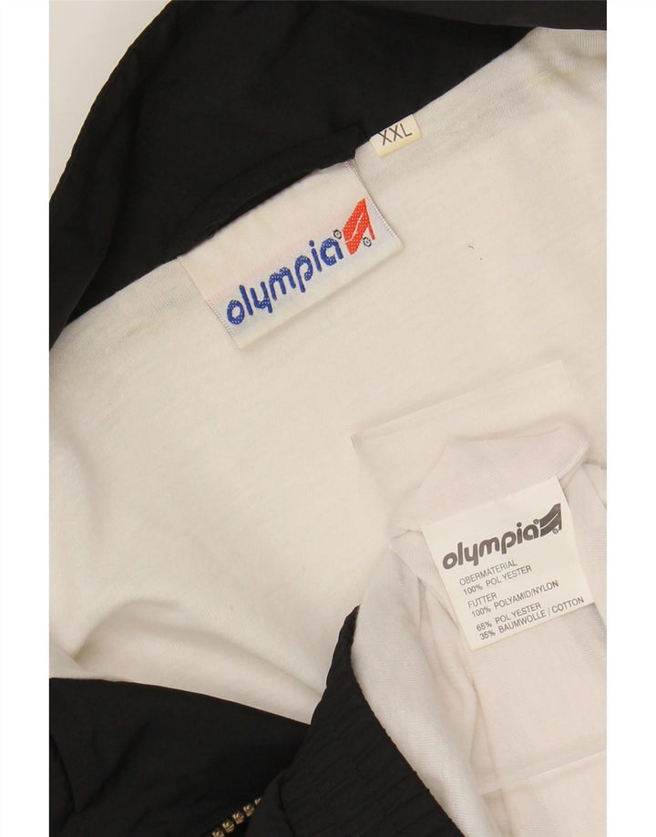 OLYMPIA Mens Graphic Tracksuit Top Jacket 2XL Black Colourblock Polyester Vintage Olympia and Second-Hand Olympia from Messina Hembry 