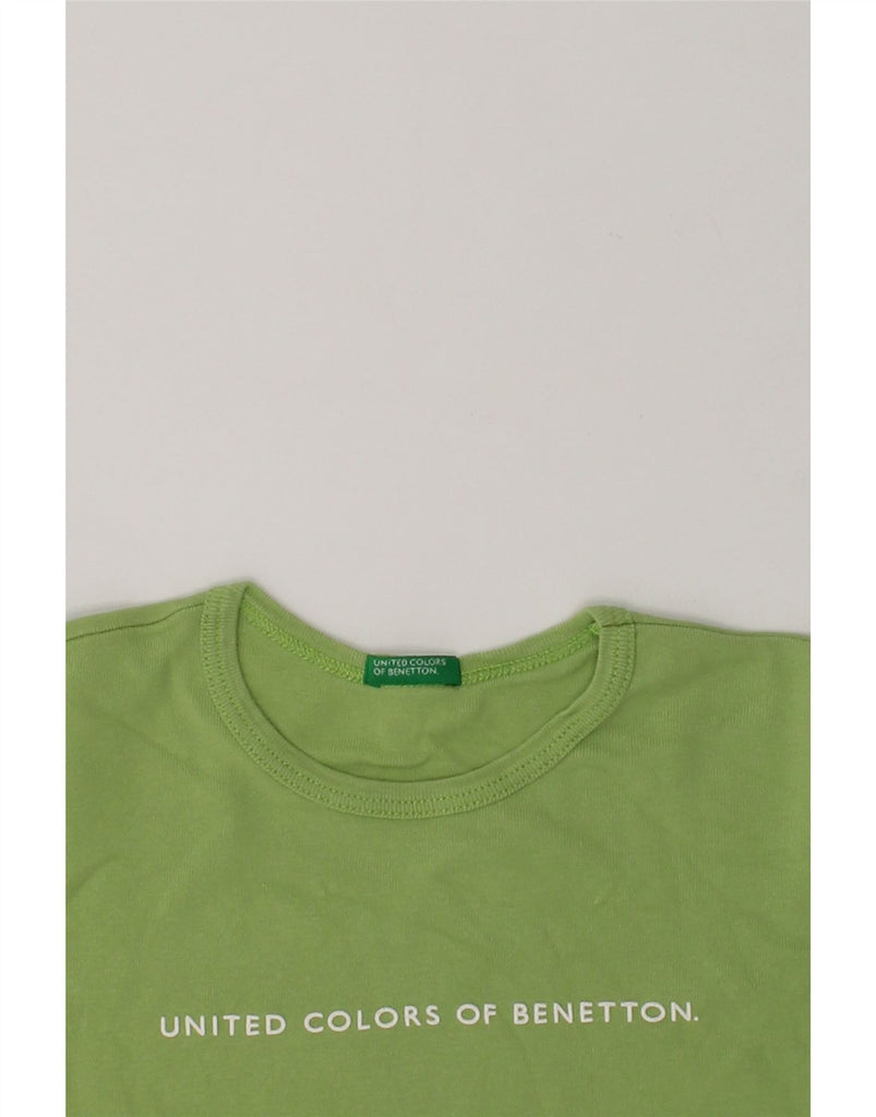 BENETTON Girls Graphic T-Shirt Top 5-6 Years Small  Green Cotton | Vintage Benetton | Thrift | Second-Hand Benetton | Used Clothing | Messina Hembry 