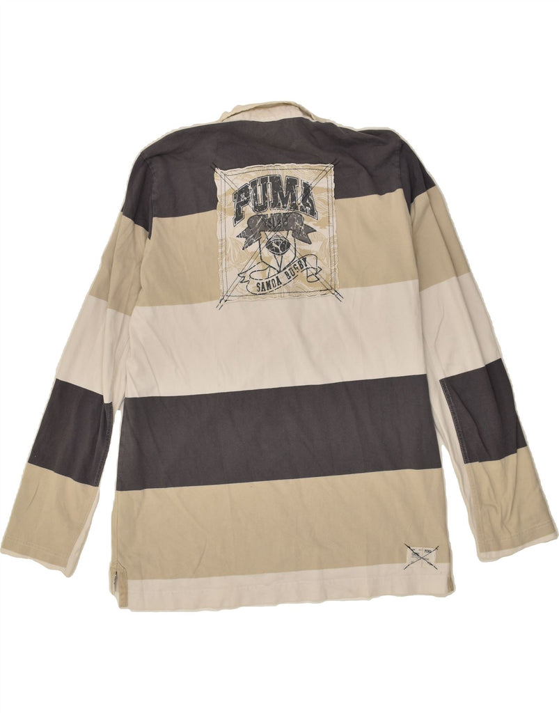 PUMA Mens Long Sleeve Polo Shirt Large Beige Colourblock Cotton | Vintage Puma | Thrift | Second-Hand Puma | Used Clothing | Messina Hembry 