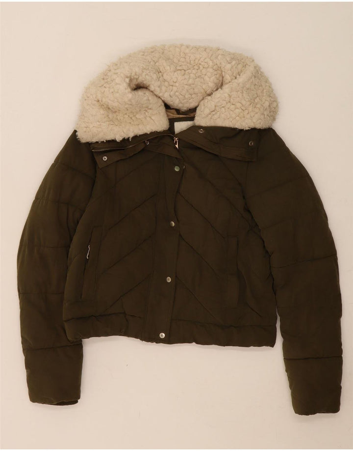 Zara Womens Crop Oversized Padded Jacket UK 6 XS Khaki