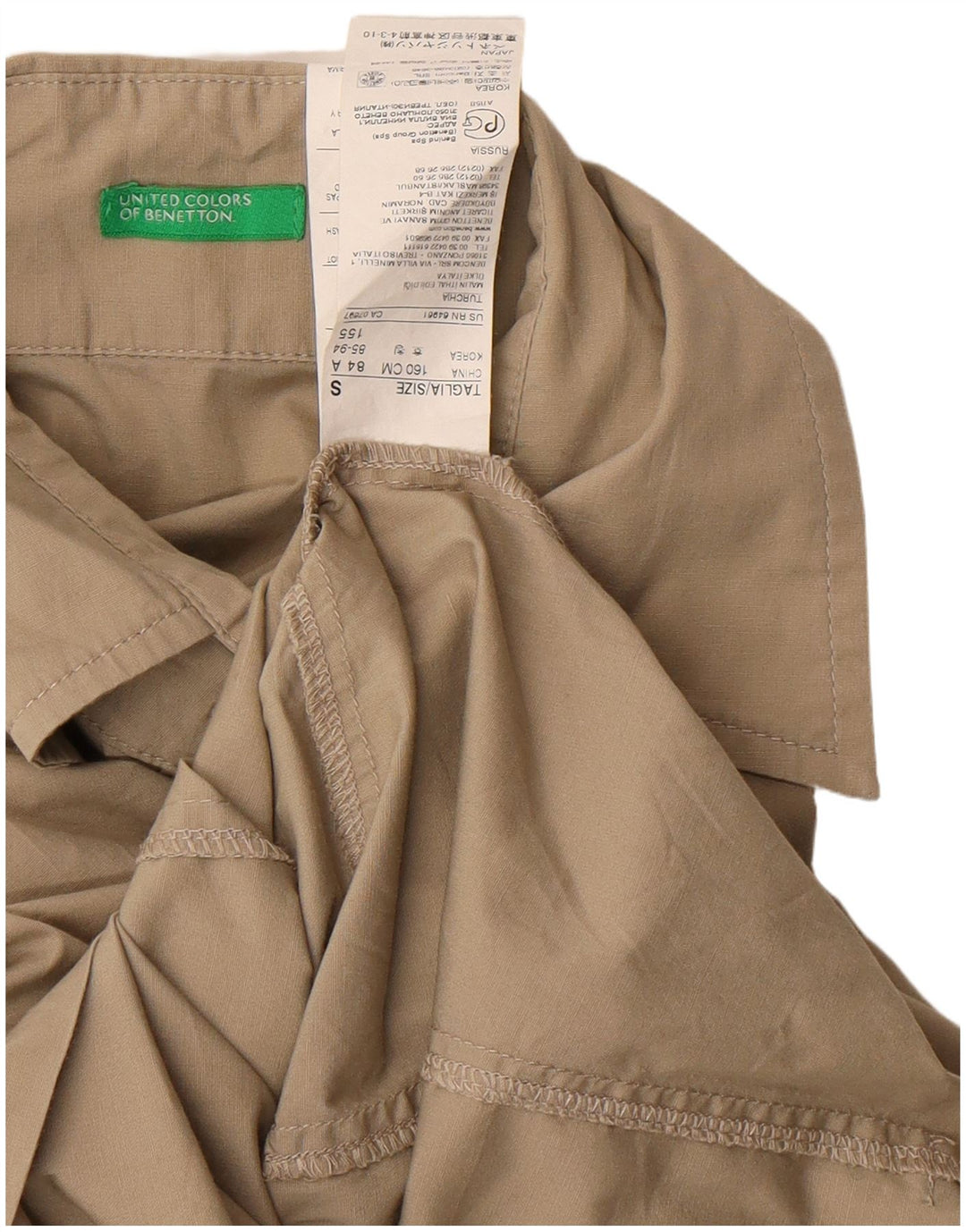 Benetton Womens Shirt Dress UK 10 Small Beige Cotton