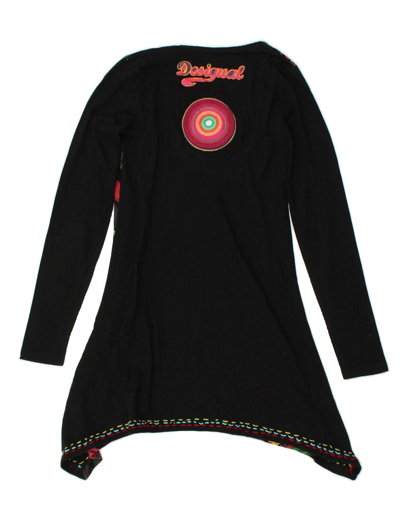 DESIGUAL Womens Graphic Long Sleeve Tunic Top UK 4 XS Black Floral Cotton | Vintage Desigual | Thrift | Second-Hand Desigual | Used Clothing | Messina Hembry 