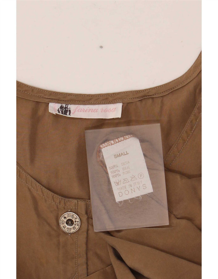 Vintage Womens Sleeveless Blouse Top UK 10 Small Brown Silk