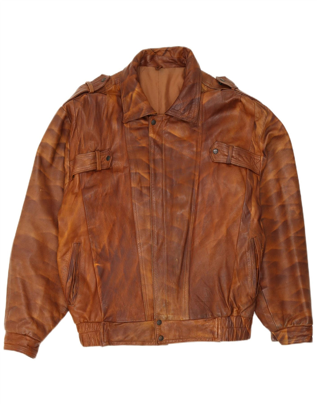 Vintage Mens Military Leather Jacket UK 44 2XL Brown Leather