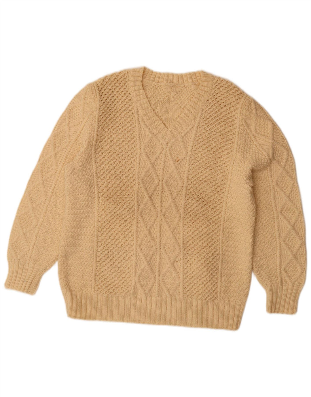 Vintage Womens V-Neck Jumper Sweater UK 14 Large Beige