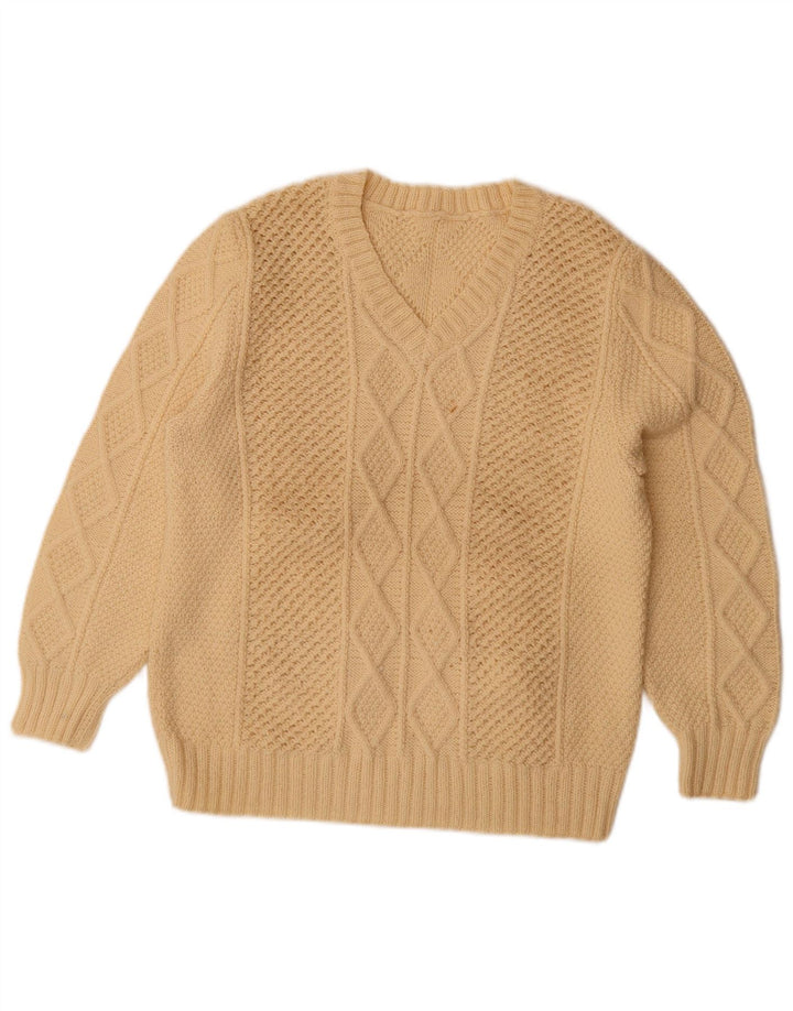 Vintage Womens V-Neck Jumper Sweater UK 14 Large Beige
