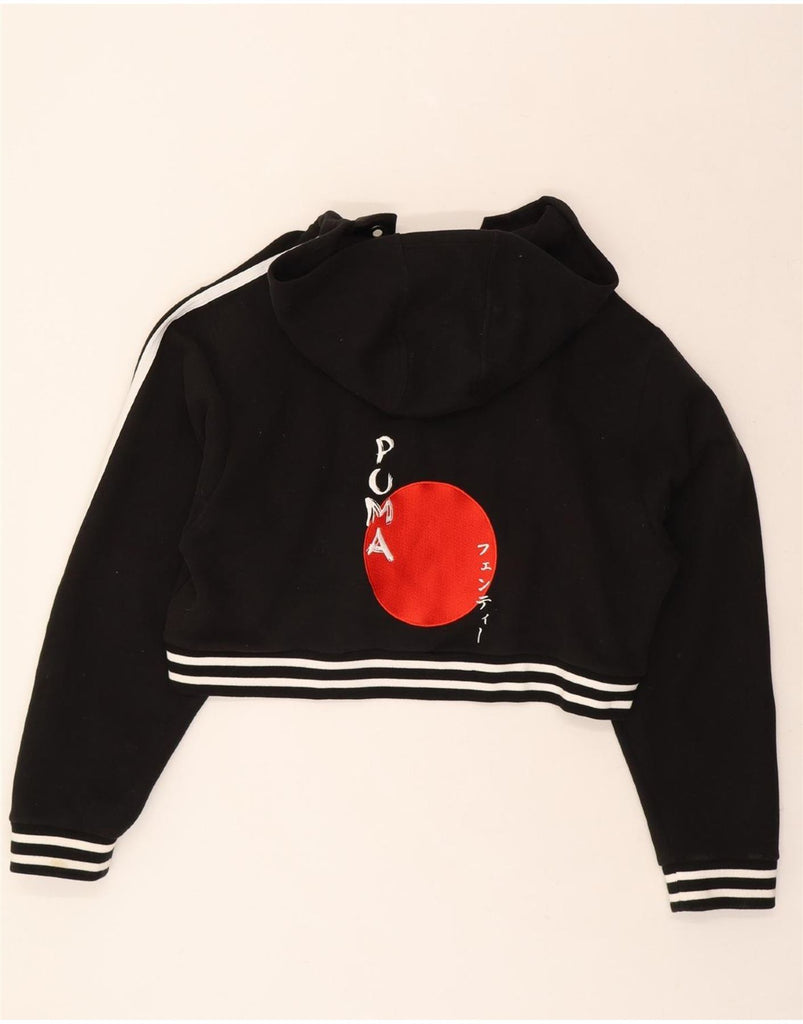 PUMA Womens Oversized Crop Graphic Hoodie Jumper UK 14 Large Black Cotton Vintage Puma and Second-Hand Puma from Messina Hembry 