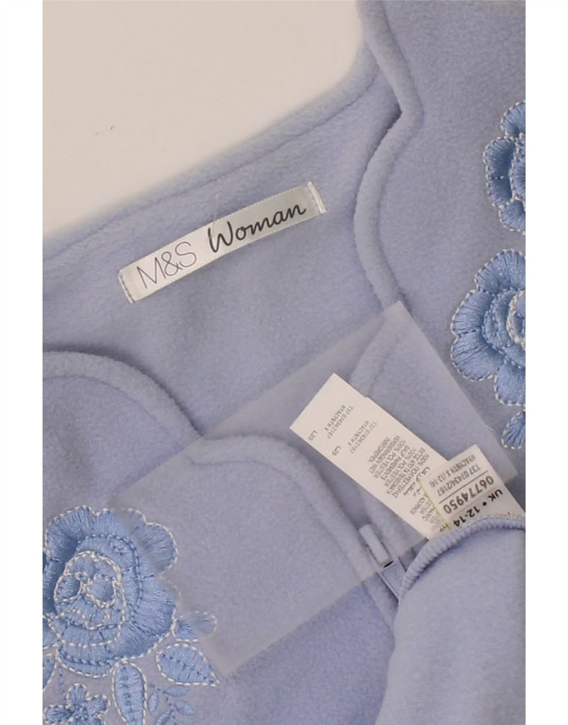 MARKS & SPENCER Womens Fleece Jacket UK 12/14 Medium Blue Floral Polyester Vintage Marks & Spencer and Second-Hand Marks & Spencer from Messina Hembry 