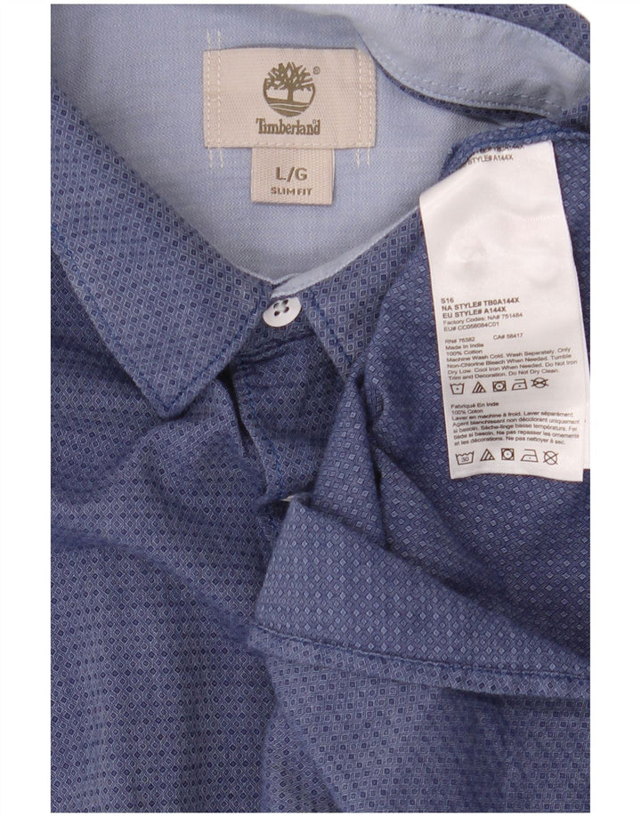 Timberland Mens Slim Fit Shirt Large Navy Blue Spotted Cotton