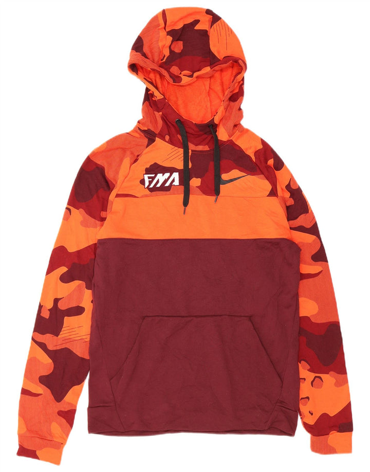 Nike Mens Dri Fit Graphic Hoodie Jumper Small Orange Camouflage Polyester