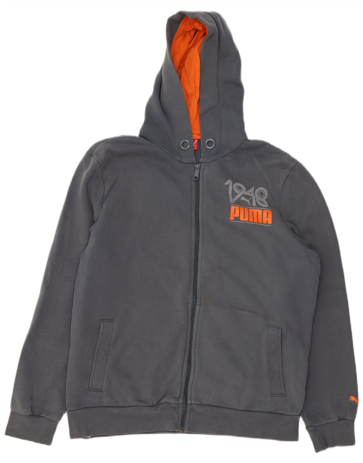 Puma Mens Graphic Zip Hoodie Sweater Large Grey Cotton