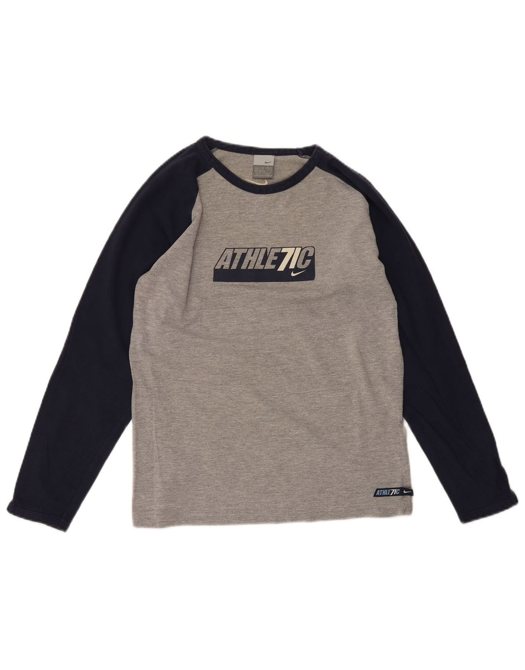 NIKE Boys Graphic Top Long Sleeve 12-13 Years Large Grey Colourblock