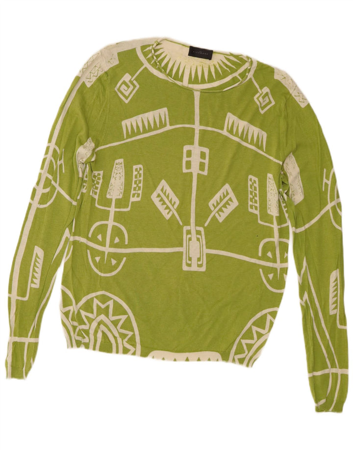 Richmond Womens Crew Neck Jumper Sweater IT 48 XL Green Geometric Silk