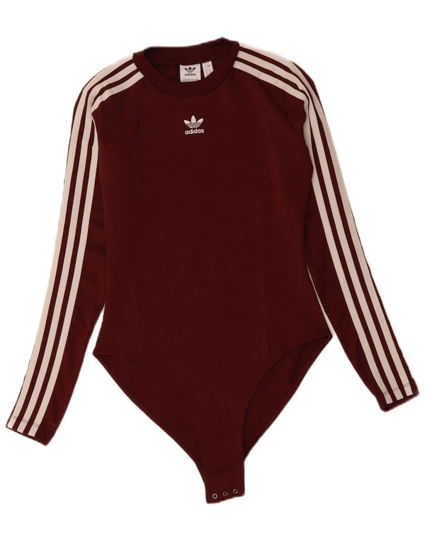 ADIDAS Womens Long Sleeve Bodysuit UK 8 Small Burgundy Polyester