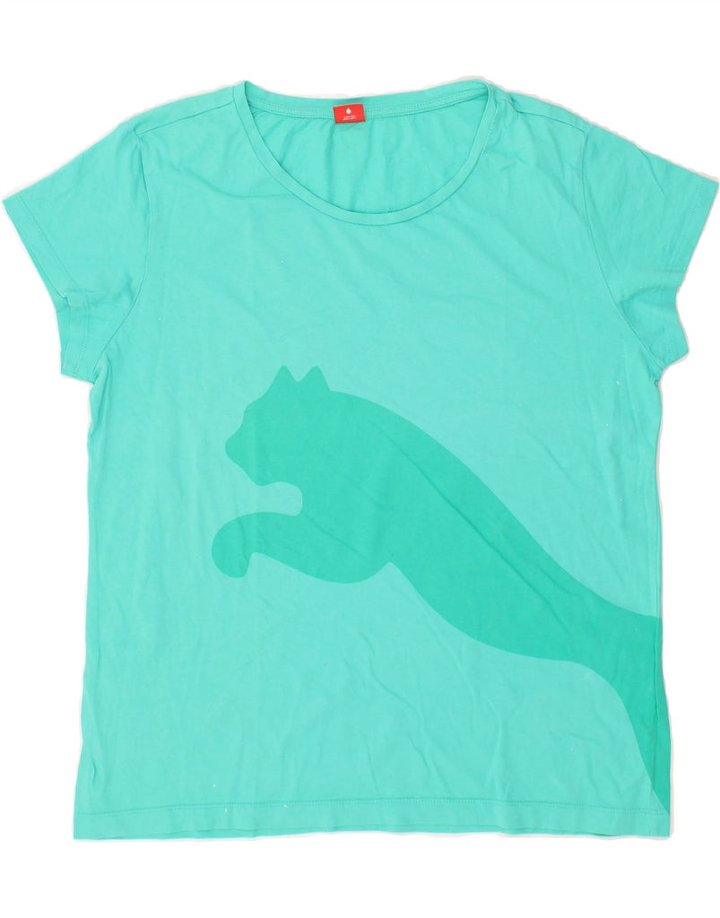 PUMA Womens Graphic T-Shirt Top UK 16 Large Turquoise Cotton | Vintage Puma | Thrift | Second-Hand Puma | Used Clothing | Messina Hembry 