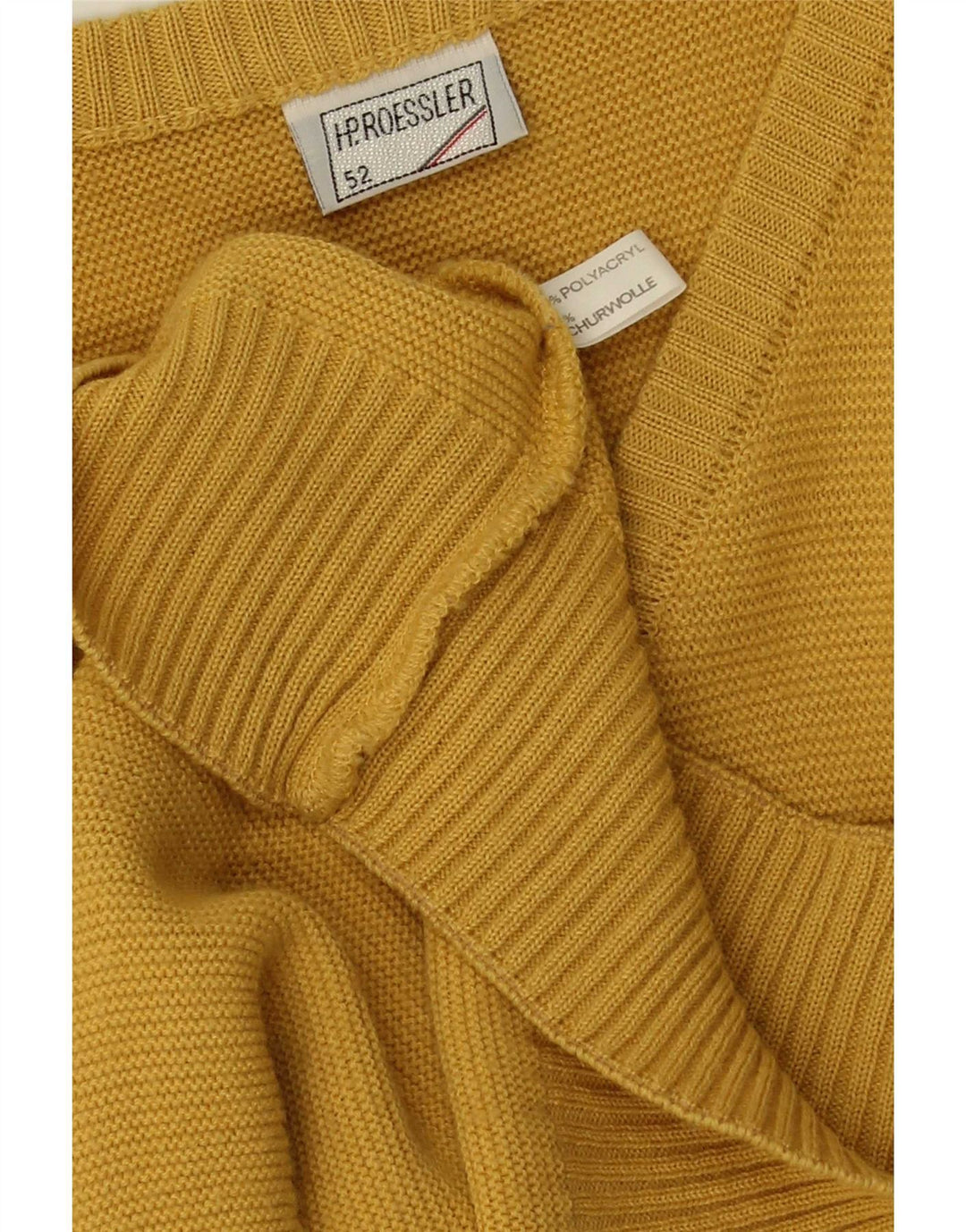 Vintage Mens V-Neck Jumper Sweater IT 52 Large Yellow Polyester
