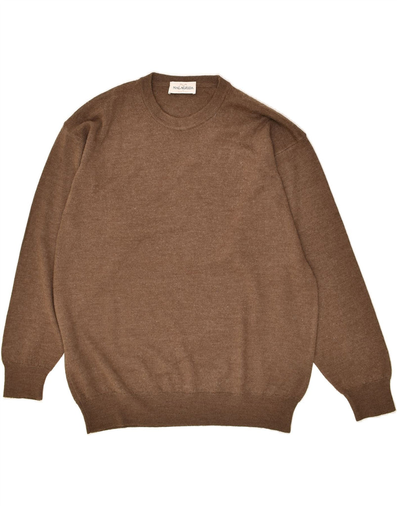 MALAGRIDA Mens Crew Neck Jumper Sweater Large Brown Wool | Vintage Malagrida | Thrift | Second-Hand Malagrida | Used Clothing | Messina Hembry 