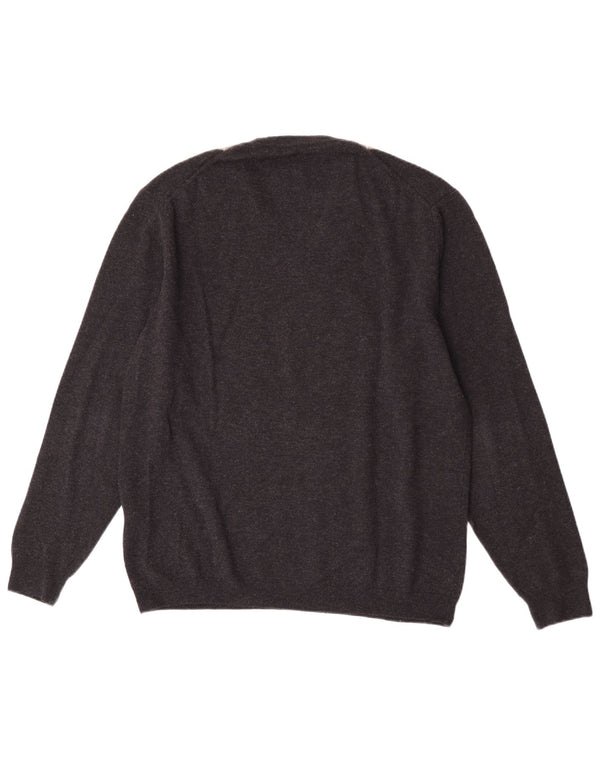 Burlington Mens V-Neck Jumper Sweater IT 52 Large Grey Argyle/Diamond