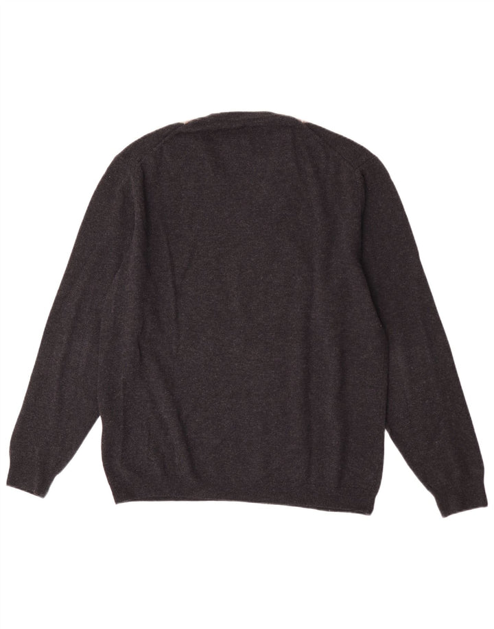 Burlington Mens V-Neck Jumper Sweater IT 52 Large Grey Argyle/Diamond