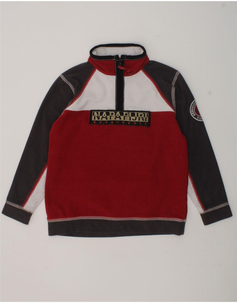 NAPAPIJRI Boys Graphic Zip Neck Fleece Jumper 5-6 Years Red Colourblock | Vintage Napapijri | Thrift | Second-Hand Napapijri | Used Clothing | Messina Hembry 