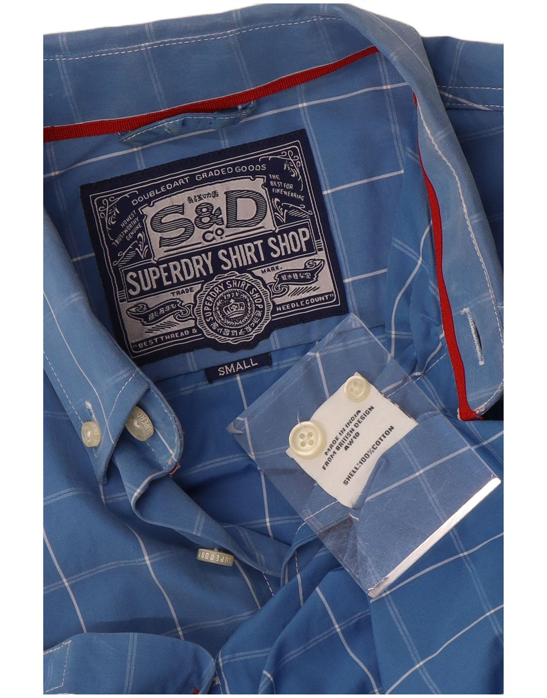 Superdry Mens Shirt Small Blue Check Cotton