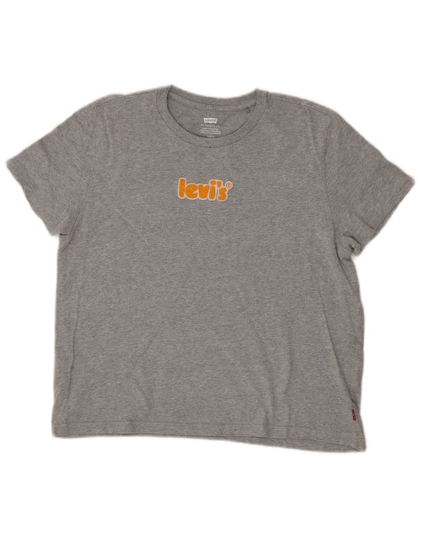 Levi's Womens Crop Graphic T-Shirt Top UK 14 Medium Grey