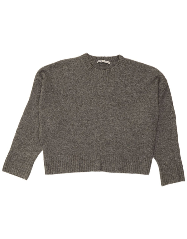 Zara Womens Oversized Crew Neck Jumper Sweater UK 10 Small Grey Acrylic