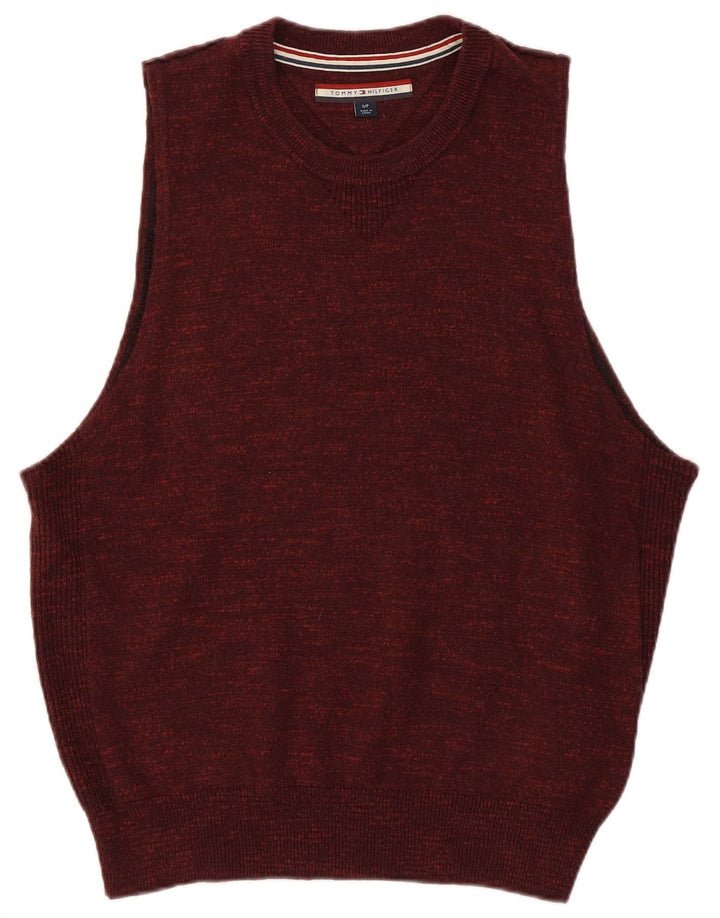 Tommy Hilfiger Mens Vest Tank Top Small Burgundy Flecked Cotton
