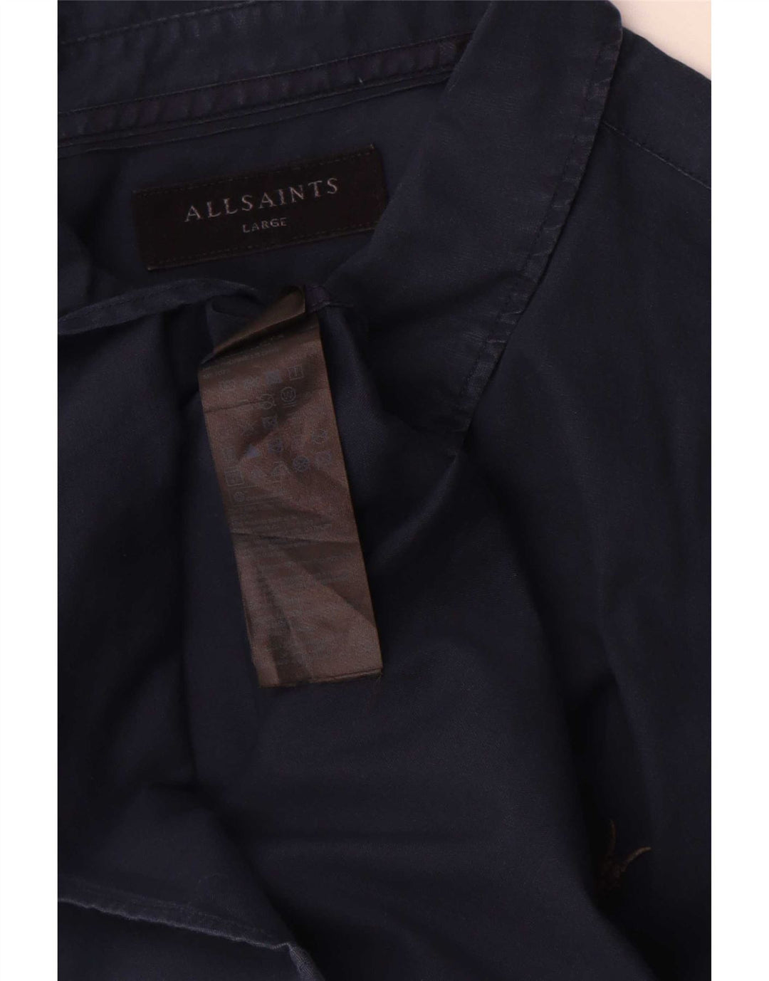 All Saints Mens Regular Fit Shirt Large Navy Blue Cotton