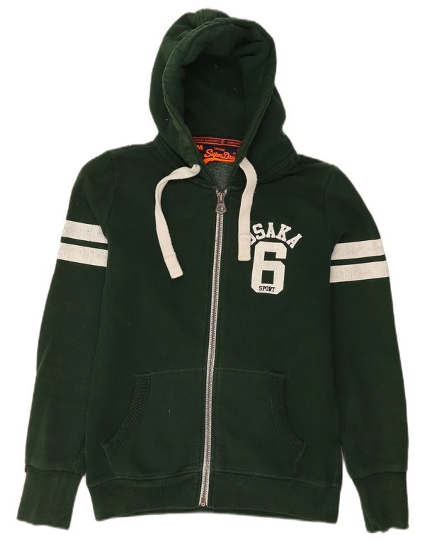 Superdry Womens Osaka Graphic Zip Hoodie Sweater UK 14 Medium Green Cotton