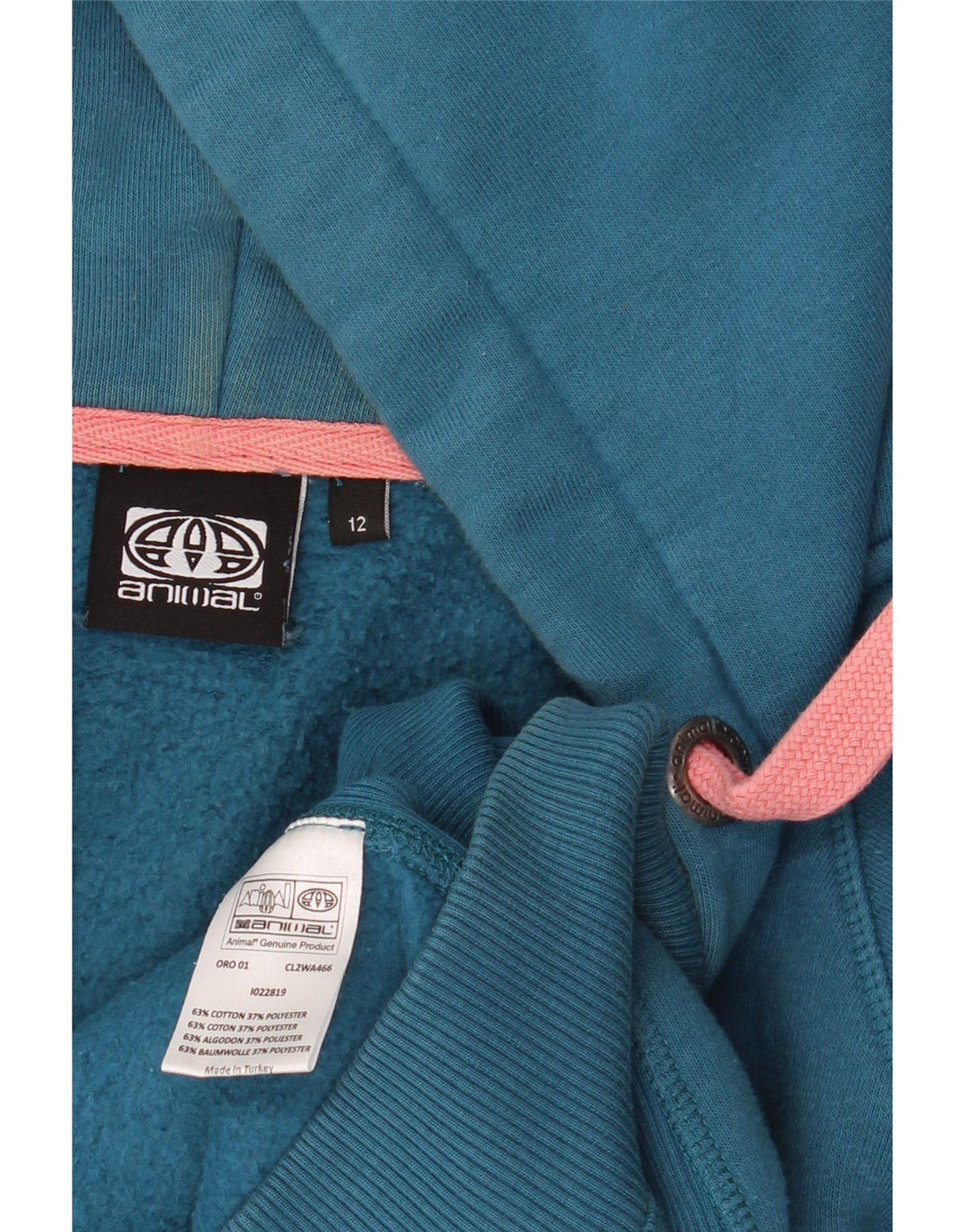 ANIMAL Womens Graphic Zip Hoodie Sweater UK 12 Medium Blue Cotton