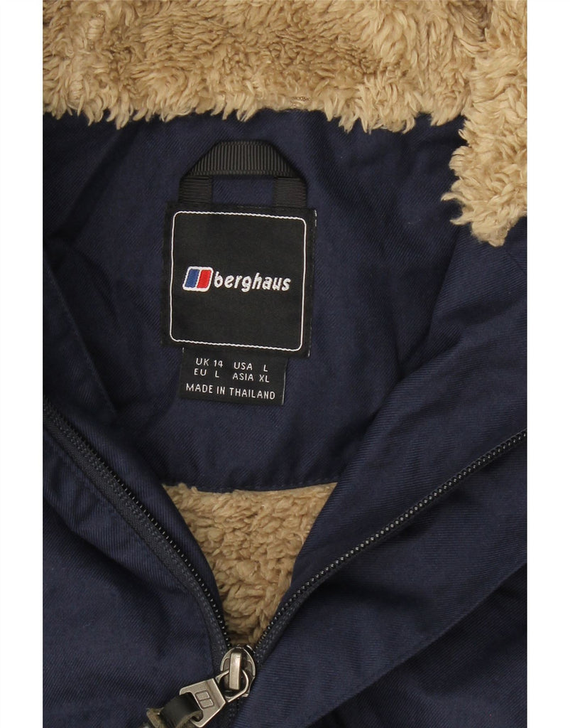 BERGHAUS Womens Hooded Windbreaker Jacket UK 14 Large Navy Blue Polyester Vintage Berghaus and Second-Hand Berghaus from Messina Hembry 