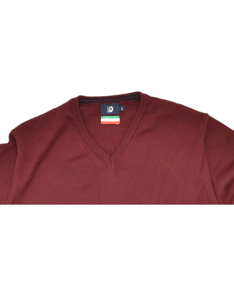 DACK'S Mens V-Neck Jumper Sweater Large Burgundy Wool | Vintage | Thrift | Second-Hand | Used Clothing | Messina Hembry 