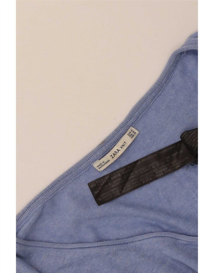 Zara Womens V-Neck Jumper Sweater UK 14 Medium Blue Polyester