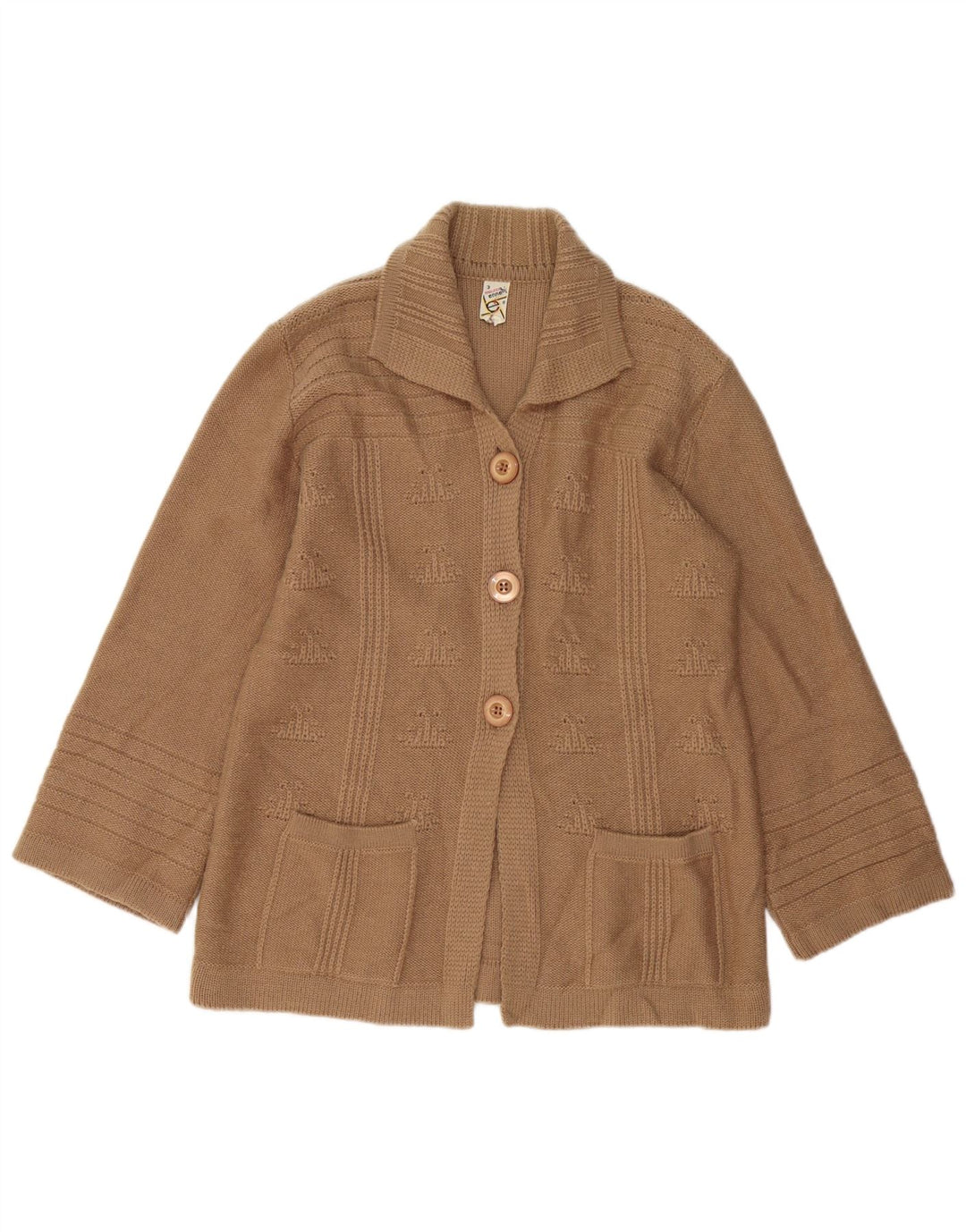 VINTAGE Womens Cardigan Sweater UK 14 Medium Brown Wool