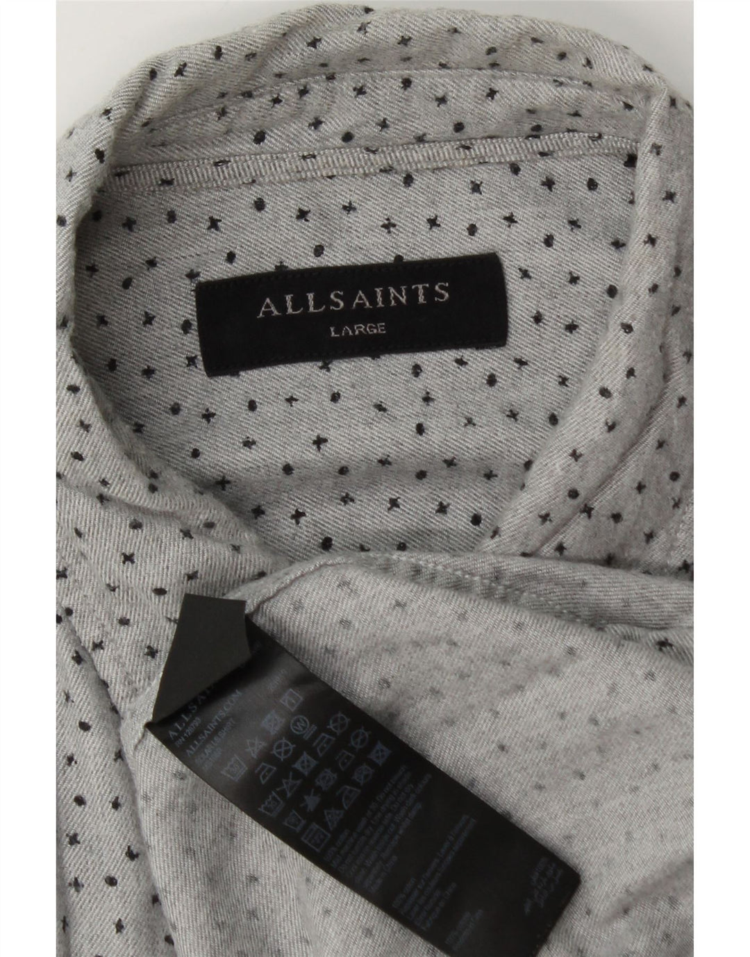 All Saints Mens Shirt Large Grey Spotted Cotton