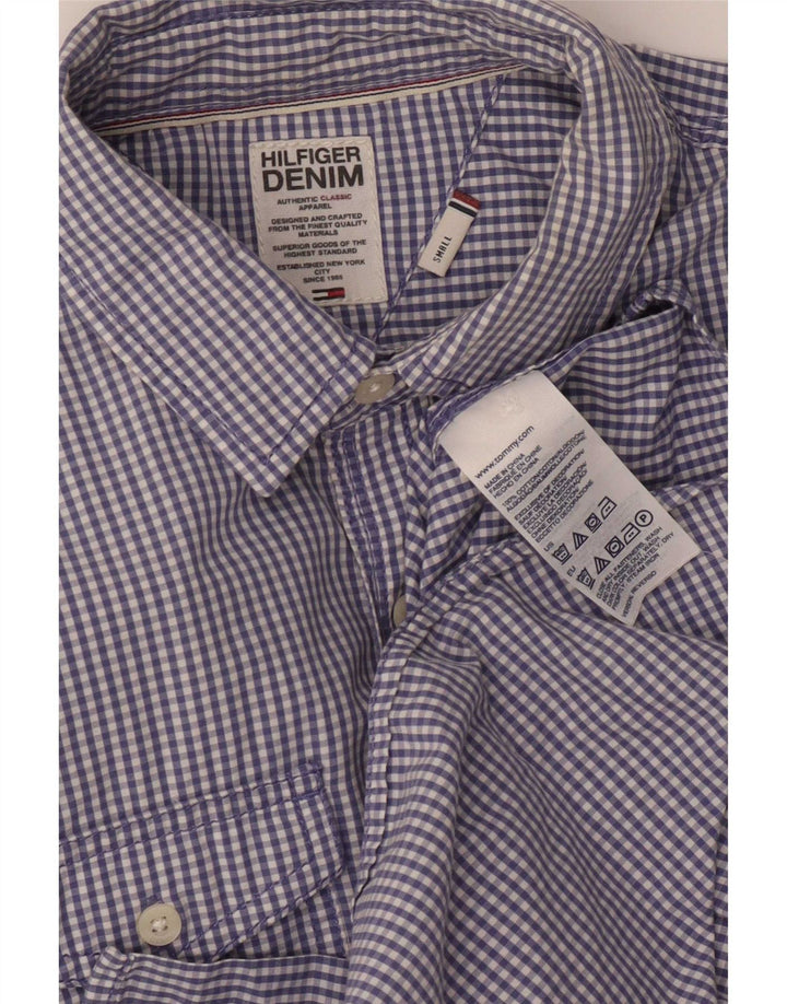 Tommy Hilfiger Mens Military Shirt Small Blue Gingham Cotton