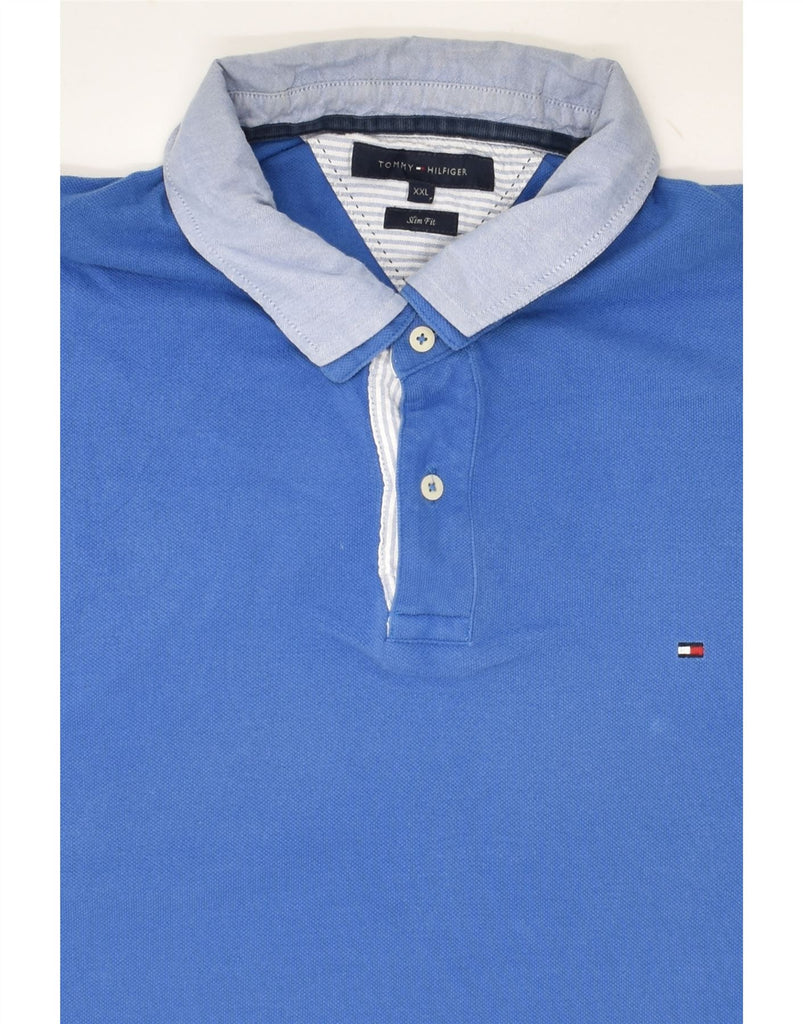 TOMMY HILFIGER Mens Slim Fit Polo Shirt 2XL Blue Cotton | Vintage Tommy Hilfiger | Thrift | Second-Hand Tommy Hilfiger | Used Clothing | Messina Hembry 