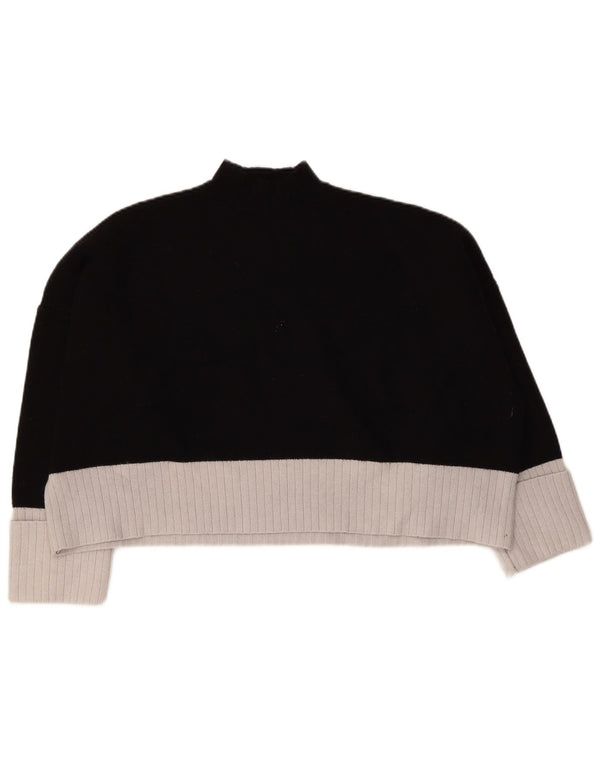 Zara Womens Crop Turtle Neck Jumper Sweater UK 20 2XL Black Colourblock