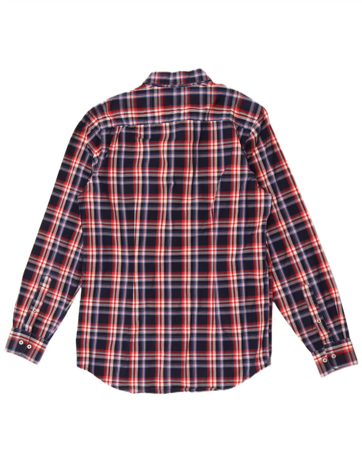 Tommy Hilfiger Mens Slim Fit Shirt Large Navy Blue Check Cotton