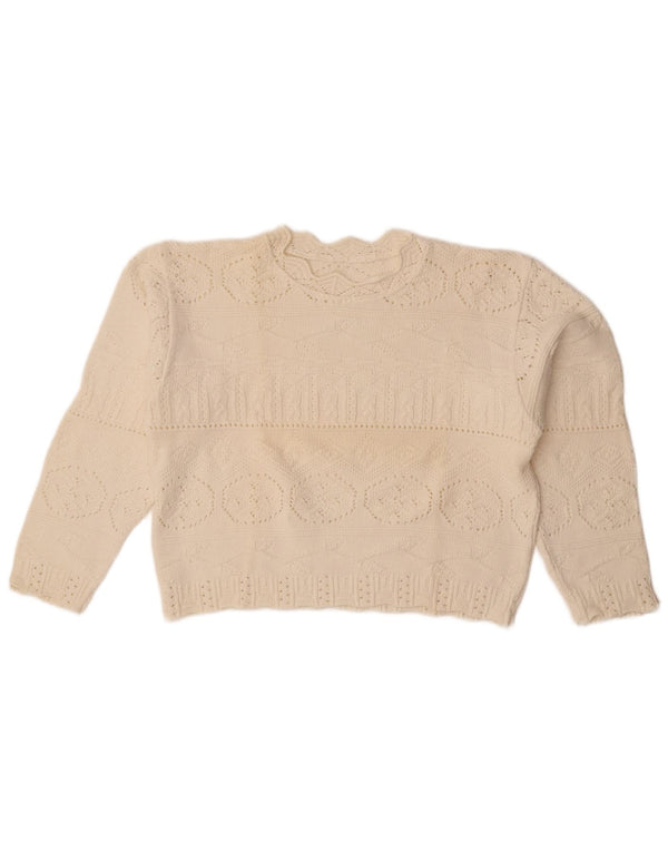 Vintage Womens Crop Boat Neck Jumper Sweater UK 14 Large White