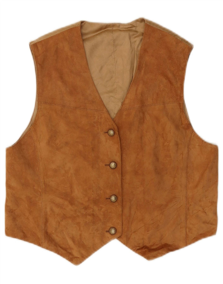 VINTAGE Womens Suede Waistcoat UK 10 Small Brown